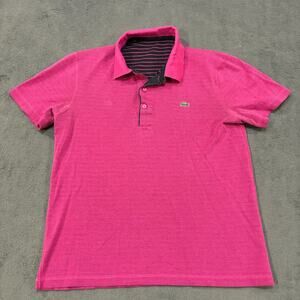 Lacoste Sport Fuchsia Striped Collar Casual Polo Top Reversible Top Women Size S